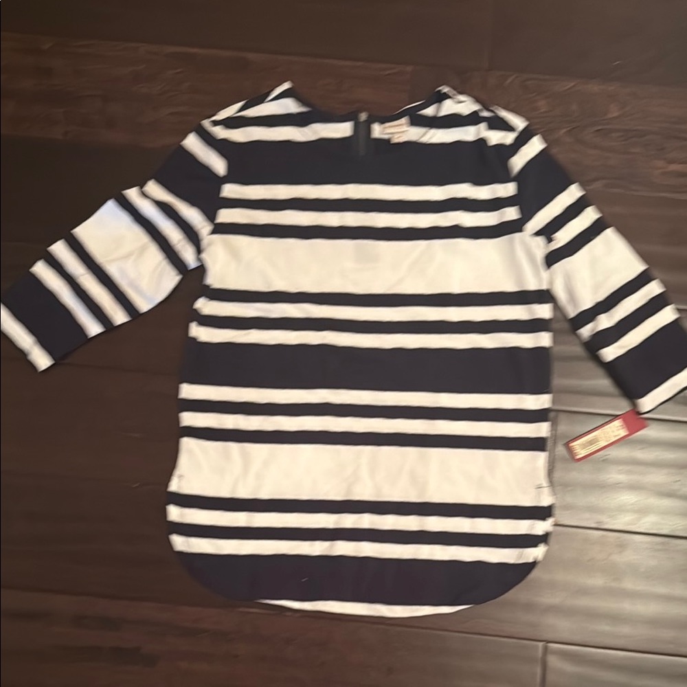 NWT Womens Merona Navy and White Striped Top with three quarter sleeves!